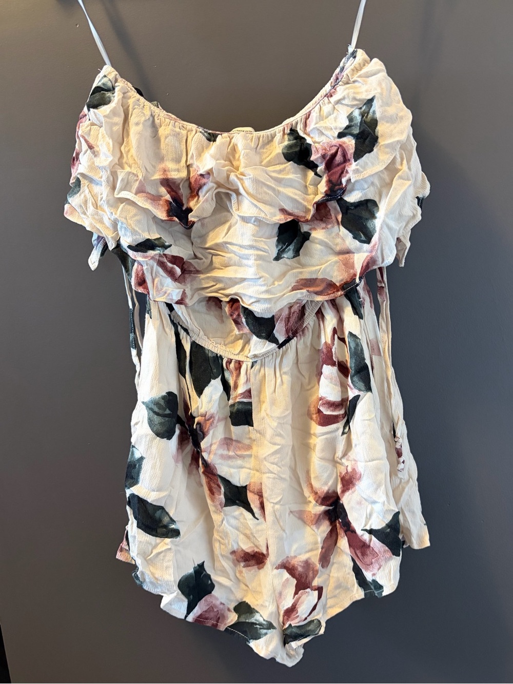 American Eagle Cream Floral Off the Shoulder Romper